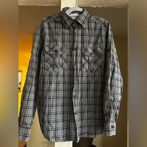 Bills Reid grey plaid Men's button down shirt.